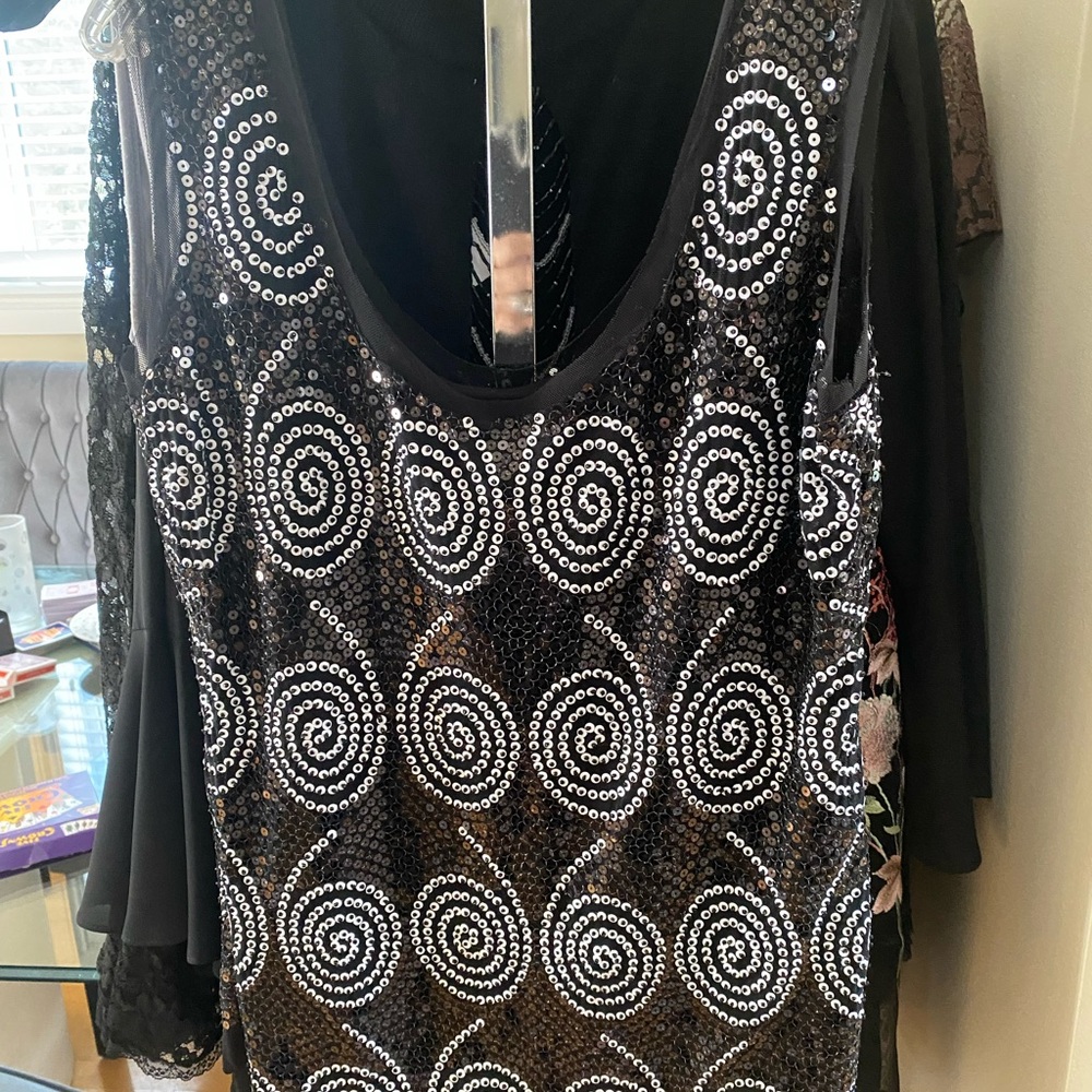 Black and white sequin camisole